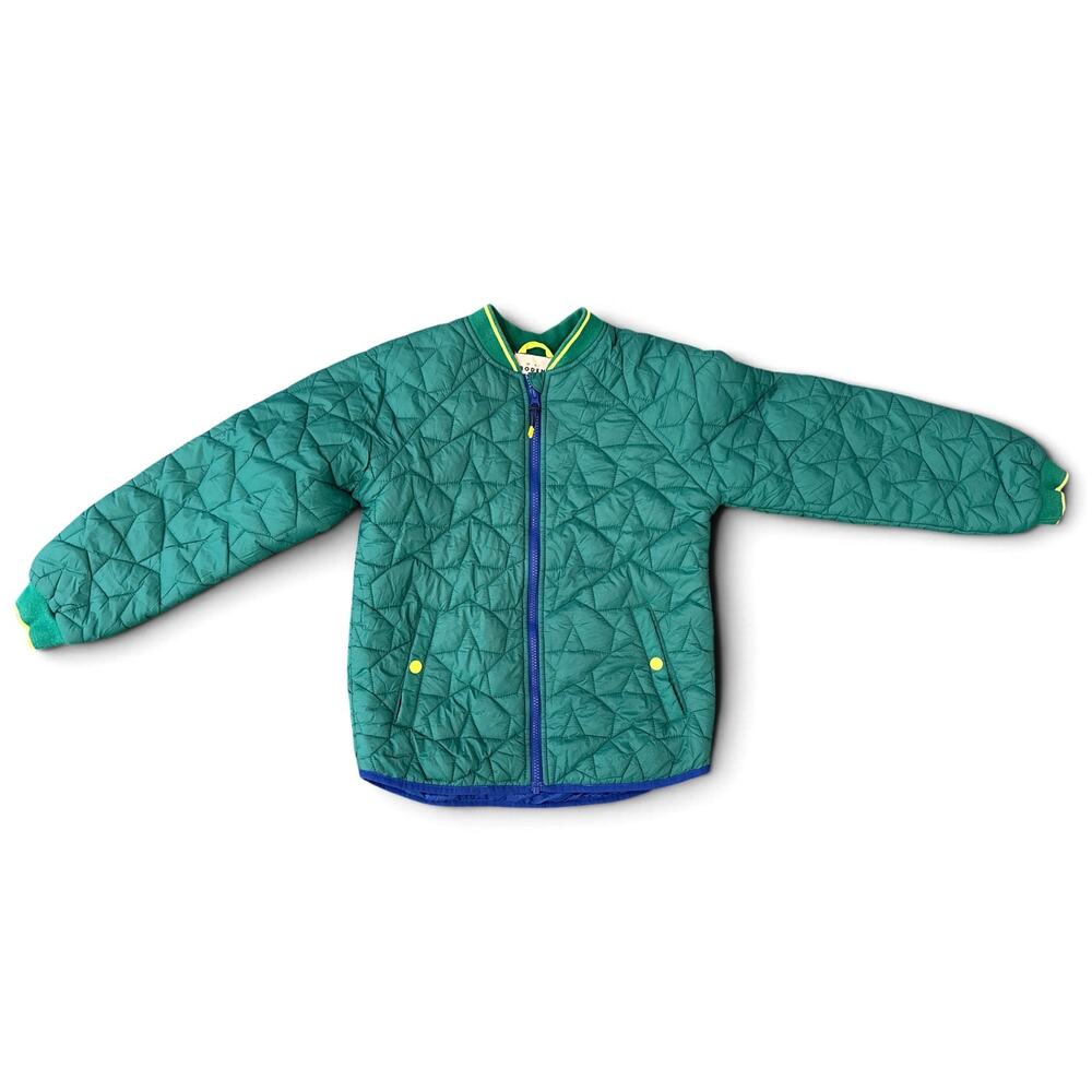 Mini Boden Kids Quilted Jacket Green Blue Full Zip Lightweight Size 11-12Y